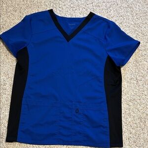 Scrubstar Women’s Blue and Black V-Neck Scrub Top Large EUC